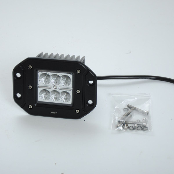 Светодиодная дополнительная LED фара 18W (3W*6) 10-30V 121x91x80 mm Ближний (Врезная) (15-18W) 1 шт (3039)