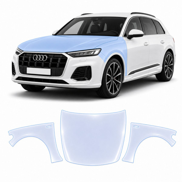 Антигравийная защитная бронепленка по лекалам для Audi Q7 4M second facelift 2024- капот и передние крылья