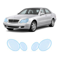 Антигравийная защитная бронепленка по лекалам для Mercedes-Benz S-Class W220 1998-2002 - оптика (фары и ПТФ)
