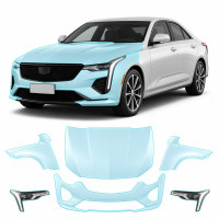 Антигравийная защитная бронепленка по лекалам для Cadillac CT4 I 2020-2025 - передняя часть авто (капот бампер фары крылья)