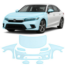 Антигравийная защитная бронепленка по лекалам для Honda Civic XI 2021- передняя часть авто (капот бампер фары крылья)