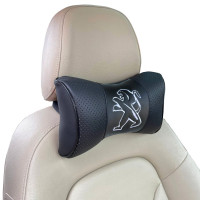 Подушка на підголовник з логотипом Peugeot екошкіра Чорна 1 шт