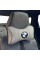 Подушка на підголівник з логотипом BMW Екошкіра 3D Кольоровий лого Сіра-Сірий кант 1 шт