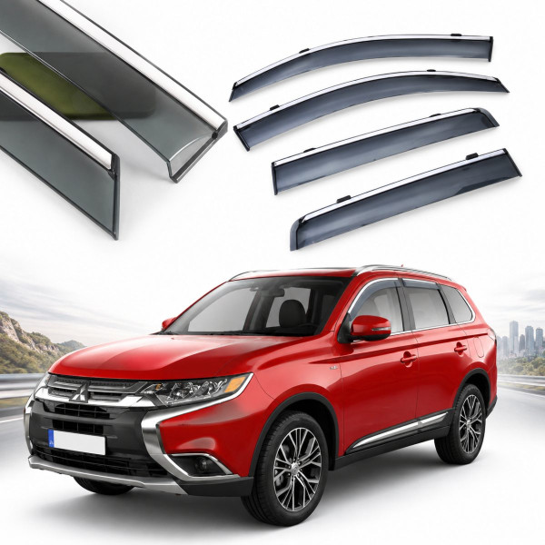 Дефлекторы окон ветровики Benke для Mitsubishi Outlander 2012-2020 Хром Молдинг Из Нержавеющей Стали 3D (BMTOT1323-W/S)