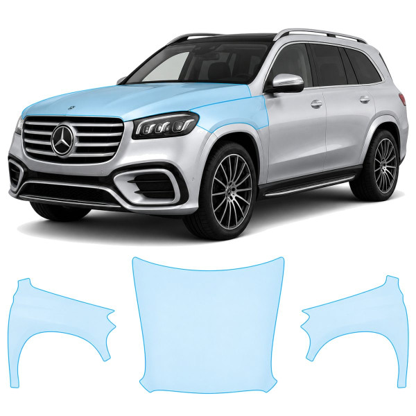 Антигравійна захисна бронеплівка за лекалами для Mercedes-Benz GLS X167 facelift 2023- капот і передні крила