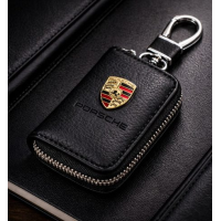 Ключница чехол автомобильная для ключей с логотипом Porsche Черный (Тисненая кожа)