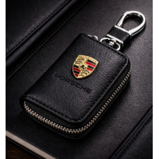 Ключниця чохол автомобільна для ключів з логотипом Porsche Чорний (Тіснена кожа)