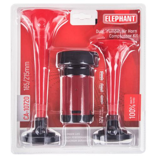 Автомобільний повітряний пневма Еlephant 2 дудки пластик Червоний 12V 165 мм 215 мм (CA-10720 )