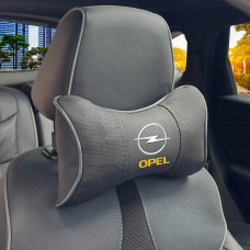 Подушка на підголівник з логотипом Opel Екошкіра 3D Кольоровий лого Чорна-Сірий кант 1 шт