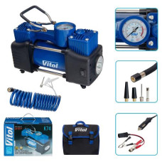 Компрессор автомобильный двухпоршневой Vitol 12V 360вт 85л 15Атм 150psi с дефлятором (K-74)