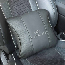 Подушка на підголівник з логотипом Lexus Екошкіра 3D Кольоровий лого Чорний-Чорний кант 1 шт