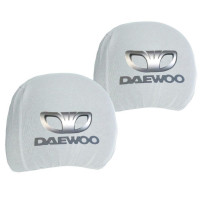 Чехлы для подголовников Универсальные Daewoo Белые Цветной логотип 2 шт