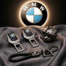 Автонабір На стилі №14 для BMW із заглушок ременів безпеки та брелока з логотипом / Ароматизатор Pitbull