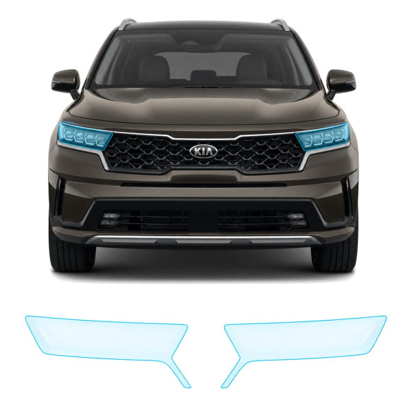 Антигравийная защитная бронепленка по лекалам для Kia Sorento MQ4 2020-2023 - оптика (фары и ПТФ)