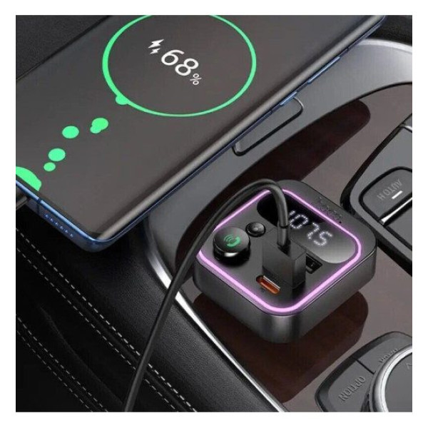 Автомобільний FM модулятор (трансмітер) Hoco E86 2хUSB Type-C PD48W + QC3.0