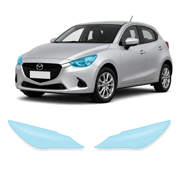 Антигравийная защитная бронепленка по лекалам для Mazda Mazda2 DJ 2014-2019 - оптика (фары и ПТФ)