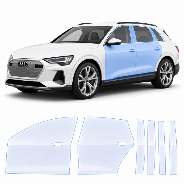 Антигравійна захисна бронеплівка за лекалами для Audi Q8 e-tron GE facelift 2023-2025 - зони дверей і стійки вікон