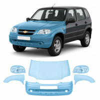 Антигравійна захисна бронеплівка за лекалами для Chevrolet Niva I facelift 2009-2020 - передня частина авто (капот бампер крила))