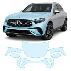 Антигравийная защитная бронепленка по лекалам для Mercedes-Benz GLC X254 2022- передняя часть авто (капот бампер фары крылья)