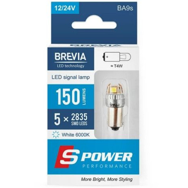 LED автолампа Brevia Spower 12/24V T4W 4x2835SMD 150Lm 6000K CANbus 2 шт BA9s (10219X2)