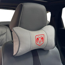Подушка на подголовник с логотипом Dodge Экокожа 3D Цветной лого Серые-Серый кант 1 шт