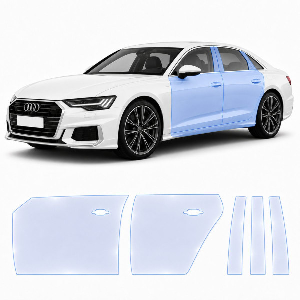 Антигравийная защитная бронепленка по лекалам для Audi A8 D5 facelift 2022- зоны дверей и стойки окон