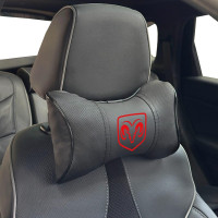 Подушка на підголівник з логотипом Dodge Екошкіра 3D Кольоровий лого Чорна-Чорний кант 1 шт
