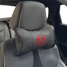 Подушка на подголовник с логотипом Dodge Экокожа 3D Цветной лого Черная-Черный кант 1 шт