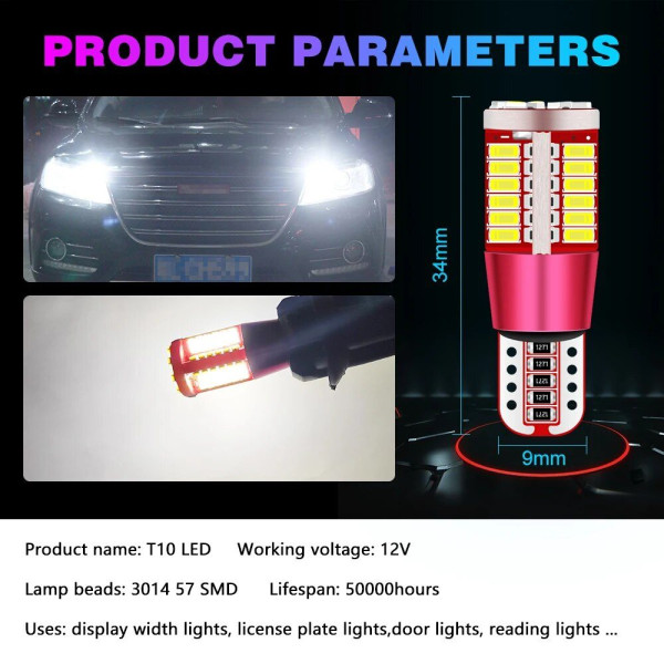 Автолампа світлодіодна LED 12V T10 SMD 57 1100 Lm (Canbus Оманка) Білий Світло 1 шт