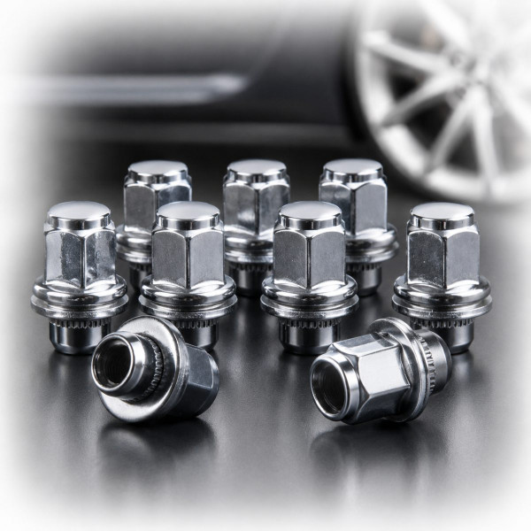 Гайки Колесные для Nissan 12 х 1,25 х 37,5 мм с шайбой ключ 21 хром 10 шт (F448)