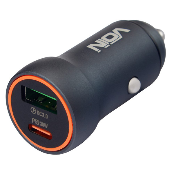Автомобильное зарядное устройство VOIN 30W, 1USB QC3.0 18W + 1PD 30W, 12/24V (C-36212)