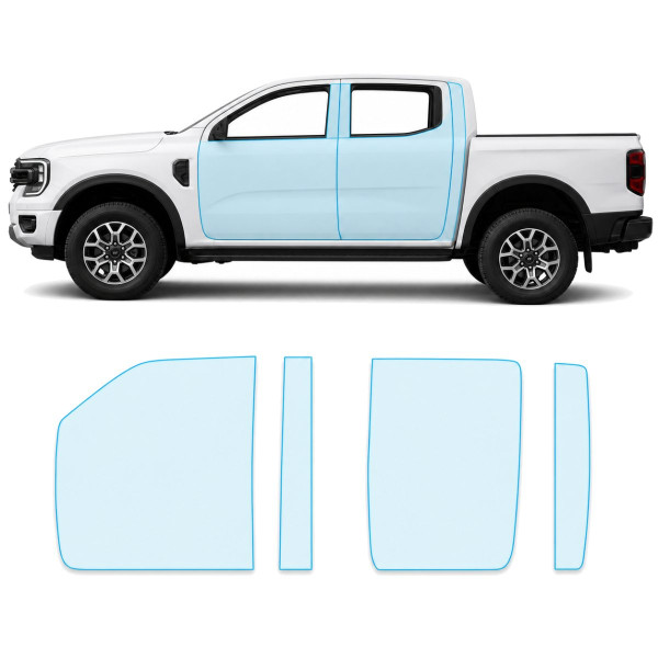 Антигравийная защитная бронепленка по лекалам для Ford Ranger IV 2022- зоны дверей и стойки окон