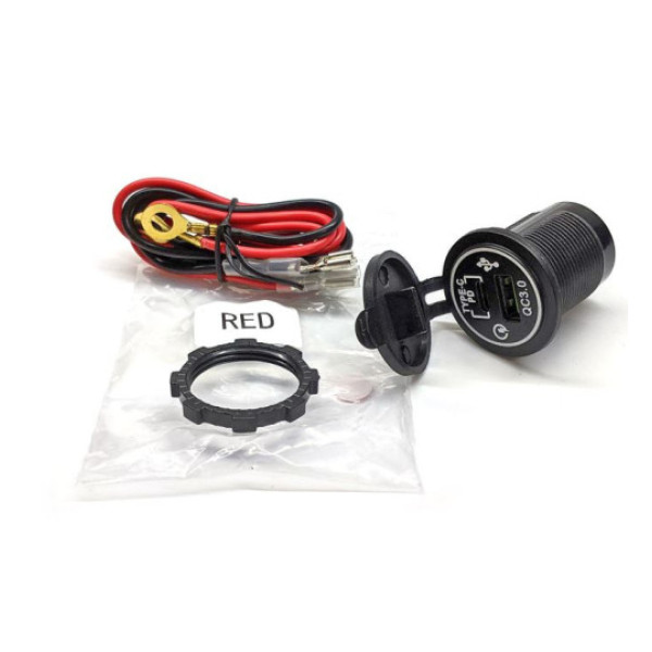 Гнездо под штекер прикуривателя врезное с крышкой 1 USB 1 Type-C QC 3.0 PD DC 12-24V 5V Подсветка Синяя (A93B)