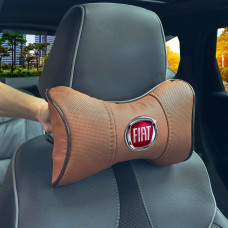 Подушка на подголовник с логотипом Fiat Экокожа 3D Цветной лого Коричневые-Коричневый кант 1 шт