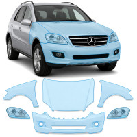 Антигравийная защитная бронепленка по лекалам для Mercedes-Benz M-Class W164 2005-2008 - передняя часть авто (капот бампер фары крылья)