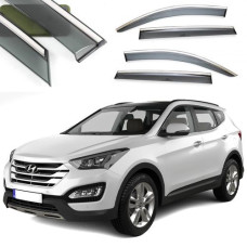 Дефлектори вікон вітровики Benke для Hyundai Santa Fe 2013-2020 Хром Молдинг Із Нержавіючої Сталі 3D