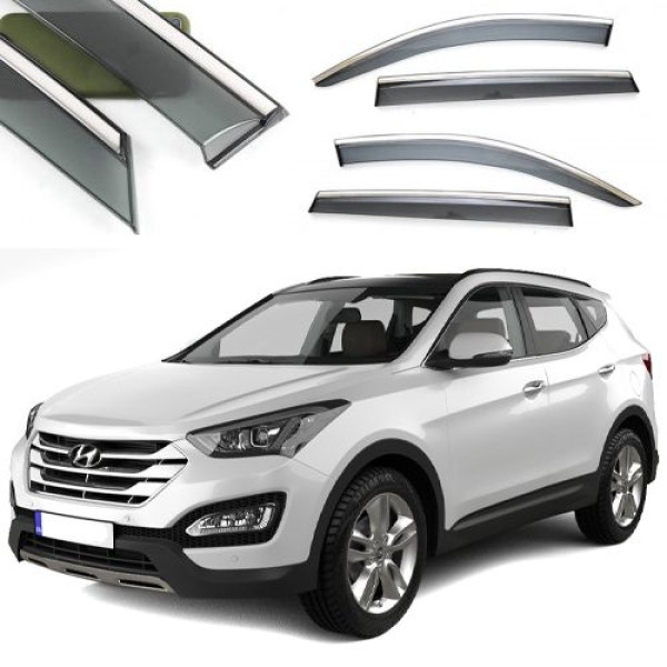 Дефлектори вікон вітровики Benke для Hyundai Santa Fe 2013-2020 Хром Молдинг Із Нержавіючої Сталі 3D