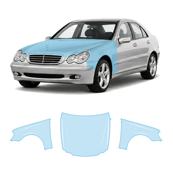 Антигравийная защитная бронепленка по лекалам для Mercedes-Benz C-Class W203 2000-2004 - капот и передние крылья