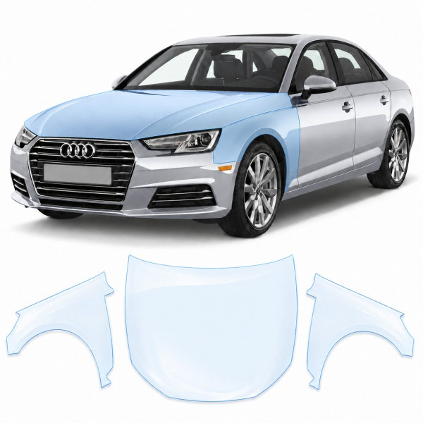 Антигравийная защитная бронепленка по лекалам для Audi A4 B9 2015-2019 - капот и передние крылья