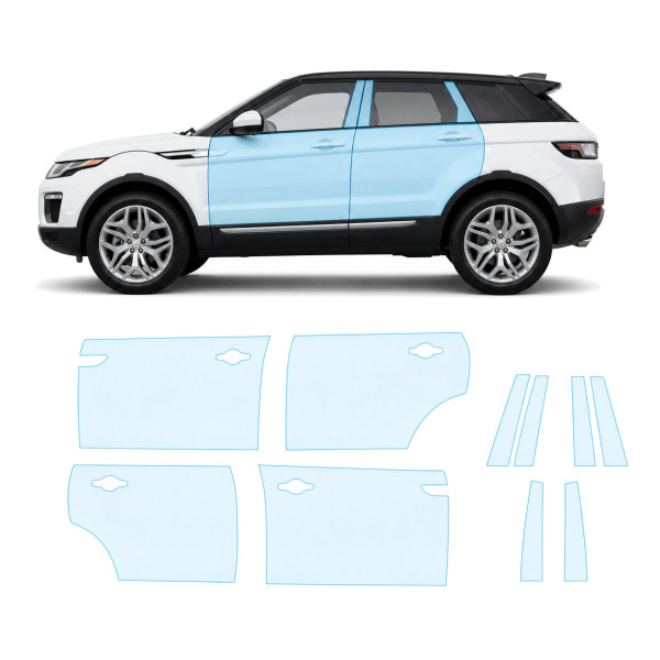 Антигравійна захисна бронеплівка за лекалами для Land Rover Range Rover Evoque L538 facelift 2016-2018 - зони дверей і стійки вікон