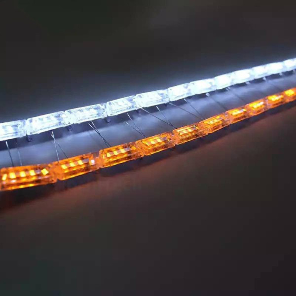 Дневные ходовые огни ДХО гибкие 12v / 60 см / с бегущим поворотом / 16 Кристалов / Белые 2 шт