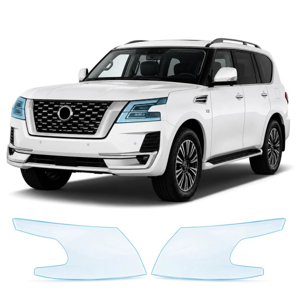 Антигравийная защитная бронепленка по лекалам для Nissan Patrol Y62 facelift 2 2019- оптика (фары и ПТФ)