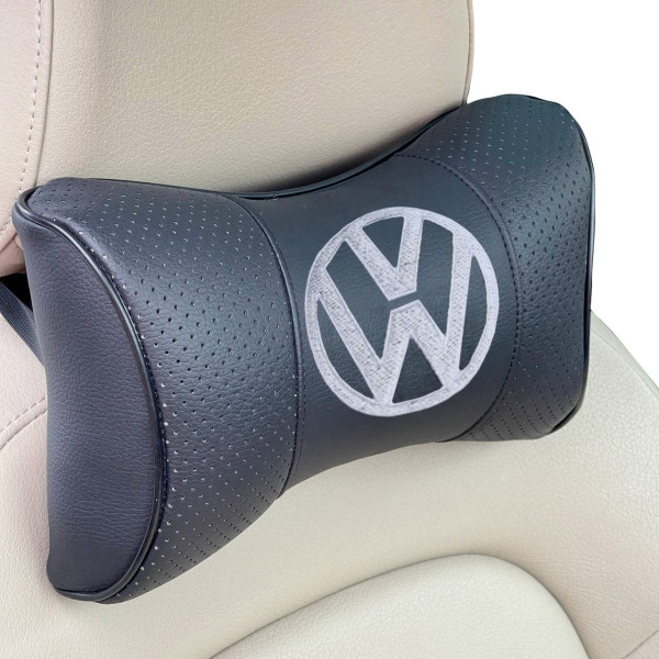 Подушка на підголовник з логотипом Volkswagen екошкіра Чорна 1 шт