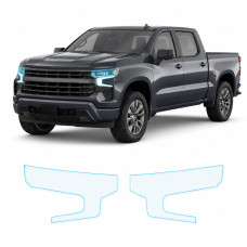 Антигравийная защитная бронепленка по лекалам для Chevrolet Silverado IV facelift 2022- оптика (фары и ПТФ)
