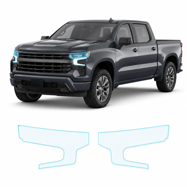 Антигравийная защитная бронепленка по лекалам для Chevrolet Silverado IV facelift 2022- оптика (фары и ПТФ)