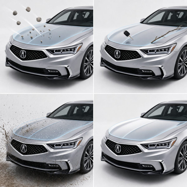 Антигравийная защитная бронепленка по лекалам для Acura RLX I facelift 2018-2020 - оптика (фары и ПТФ)