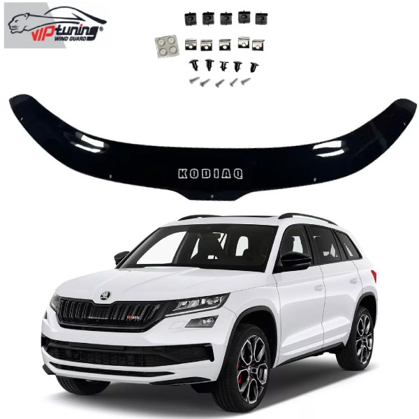 Дефлектор капота мухобойка для Skoda Kodiaq 2016- Евро Крепление (Vip Tuning)