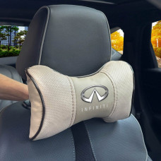 Подушка на підголівник з логотипом Infiniti Екошкіра 3D Кольоровий лого Бежева-Коричневий кант 1 шт