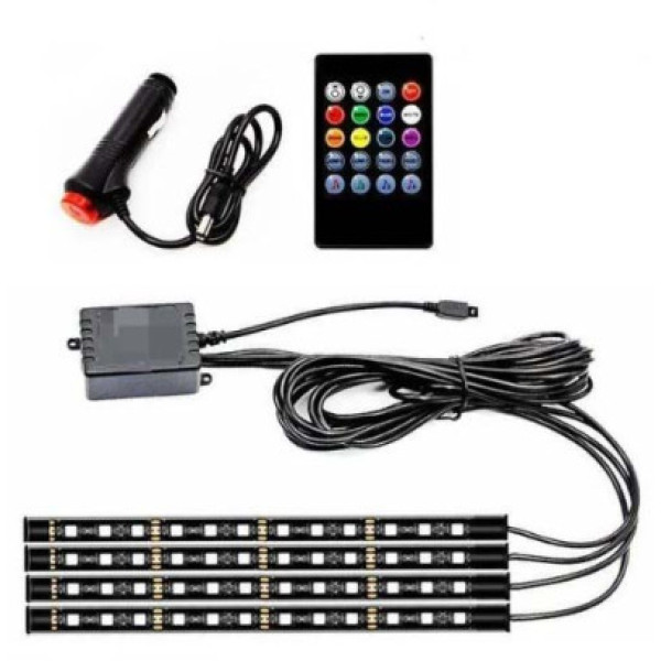 LED Підсвічування Салон неоновий 12V 22x4см RGB5050 (Пульт Прикурювання USB) 4 шт