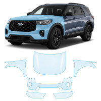 Антигравийная защитная бронепленка по лекалам для Ford Explorer (US) VI facelift 2024- передняя часть авто (капот бампер фары крылья)
